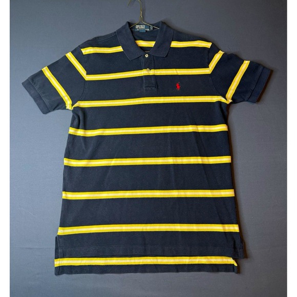 Polo Ralph Lauren Other - Polo Ralph Lauren Mens L Navy Yellow White Striped Cotton Polo Red Pony Y2K